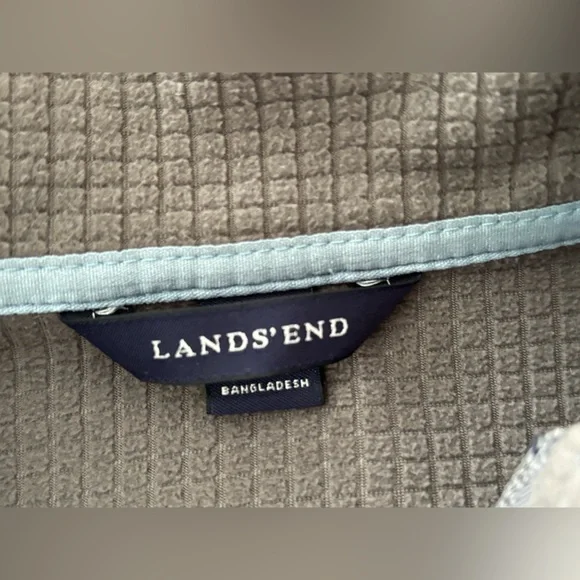 Lands End Women’s Full Zip Mock Neck Zipper Pocket Fleece Windcheck Jacket L - Picture 5 of 11